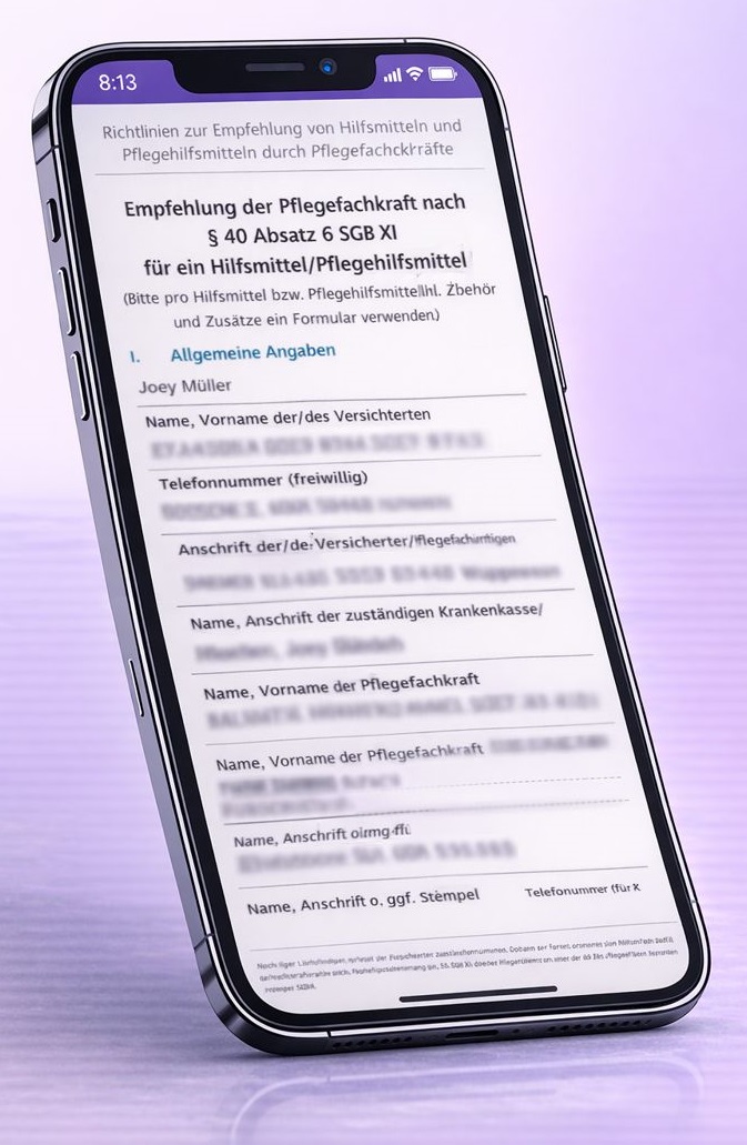 Empfehlung durch Pflegefachkraft nach §40 SGB XI – digitale Dokumentation